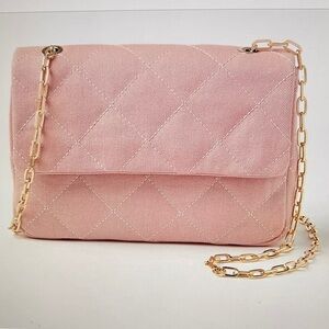 LOFT NWT Pink Quilted Crossbody Bag with Gold Chain